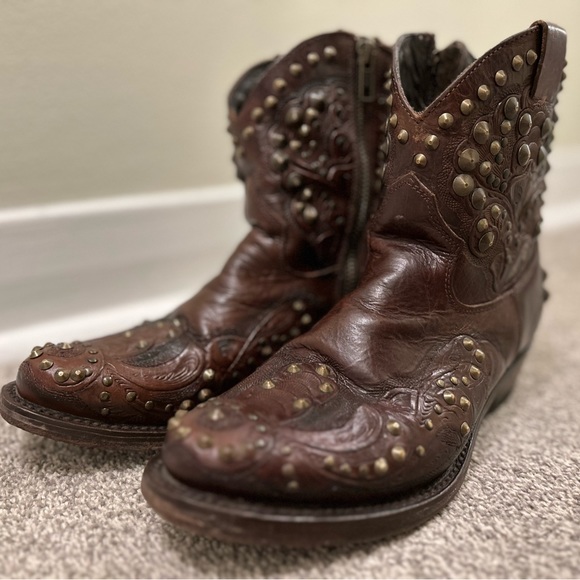 Ash Kendra Brown Leather Studded Calf Leather Western Style Booties Size 36 - Picture 4 of 7